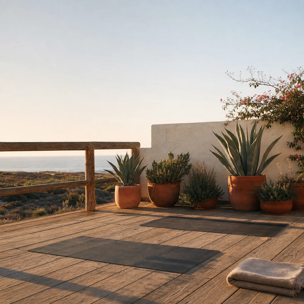 Terraza al aire libre del estudio de yoga.