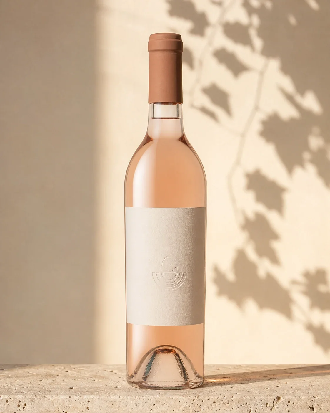 Botella de vino rosado Canto Sur fotografiada sobre piedra clara.