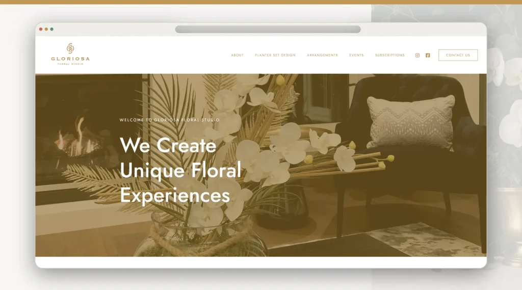 Diseño de la página de inicio de Gloriosa Floral Studio
